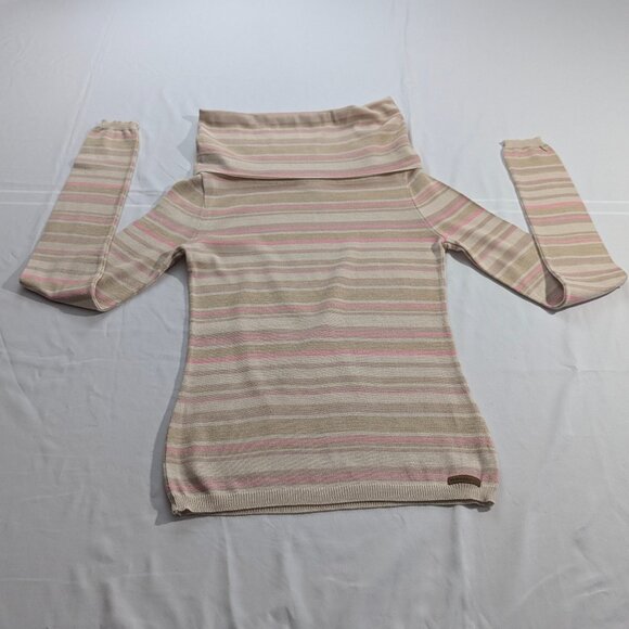 Dolce & Gabbana Striped Cowlneck Sweater Tan/Pink Size 40 Small Virgin Wool - Picture 1 of 16